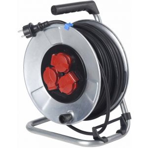 Макара метална 25м H05RR-F 3G1,5mm2 IP44 термична защита 3 шуко с капак и водач на кабела