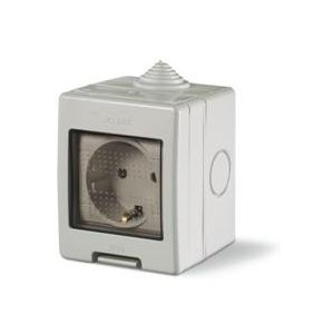 ,Контакт шуко 16A единичен с детска защита моноблок IP55 Unibox,, ,