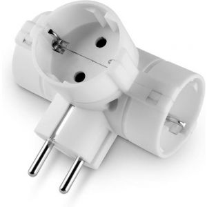 Адаптер за контакт 3х Шуко Т-образен бял, 
