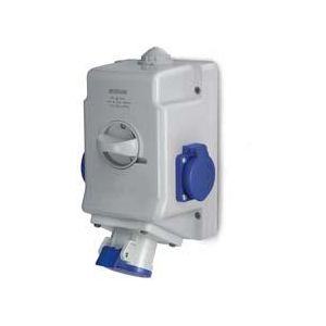 Промишлен комбиниран контакт 2P+Е 16A+2х шуко и ключ 0/I