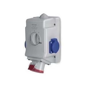 ,Промишлен комбиниран контакт с реверсивен ключ 3P+Е 16A + 2 х шуко,, IP54 I 0 II ,