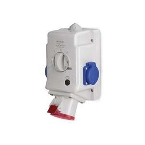 ,Промишлен комбиниран контакт с реверсивен ключ 3P+Е 32A + 2 х шуко,, IP54 I 0 II,