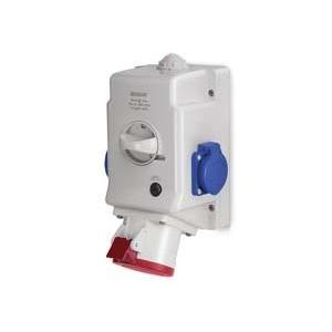 Промишлен комбиниран контакт 3P+Е 32A+2х шуко и ключ 0/I