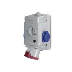 ,Промишлен комбиниран контакт с реверсивен ключ 3P+N+Е 32A + 2 х шуко,, IP54 I 0 II,