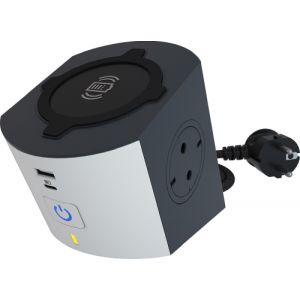 Разклонител бял 2x2P+E с кабел 2 метра с безжично зарядно 10W и USB A+C 3A 15W Corner NEW