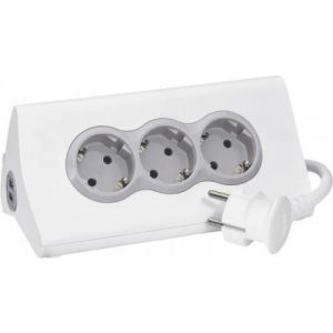 Разклонител БЯЛ 3х2P+Е с кабел 1.5 метра, копче, 2xUSB тип А 2.4A 12W и поставка за таблет Corner