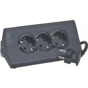 Разклонител ЧЕРЕН 3х2P+Е с кабел 1.5 метра, копче, 2xUSB тип А 2.4A 12W и поставка за таблет Corner