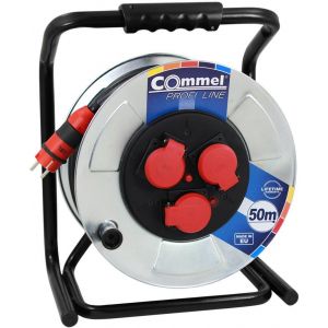 Макара метална 50м IP44 AT H05RR-F 3G2.5mm2 черен термична защита 3 шуко квадратна рамка 