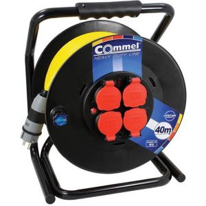 Макара 40м IP44 AT N07V3V3-F 3G2.5mm2 жълт термична защита 4 шуко квадратна рамка черна