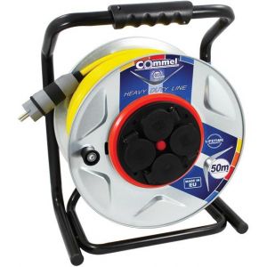 Макара метална 50м IP44 AT N07V3V3-F 3G1.5mm2 жълт термична защита 4 шуко квадратна рамка ANTI TWIST 