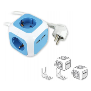 ,Разклонител с 4 гнезда и 2хUSB charger 1.4м х 1,,5мм2 кабел,, бяло/син ,