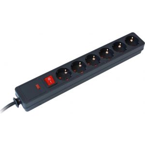 Разклонител със защита и копче 6 гнезда 1.5 метра /1.5мм2 Черен